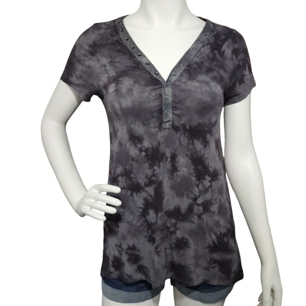 American Eagle Soft & Sexy Mineral Wash Henley Top Medium M Gray Grunge